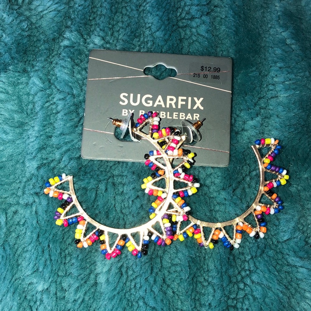 Multi-colored beaded hoop earrings
